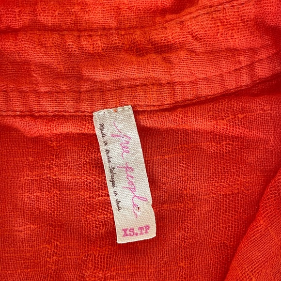 Free People Red Orange Gauzy Back Tie Boho top - Picture 5 of 10